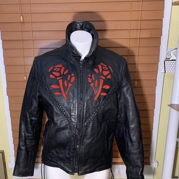 Leather King Rose Black Leather Jacket 